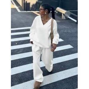 SHEIN EZwear 2pcs Women Oversized V-Neck Fluffy Fleece Elastic Loose Sweatshirt…